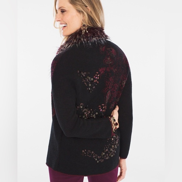 Chicos Vibrant Faux-Fur Cardigan - Picture 1 of 15